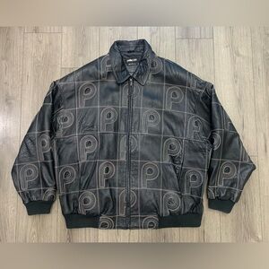 VTG Pelle Pelle Marc Buchanan Leather‎ Jacket Sz 58 Black Stitched ‘P’ Design